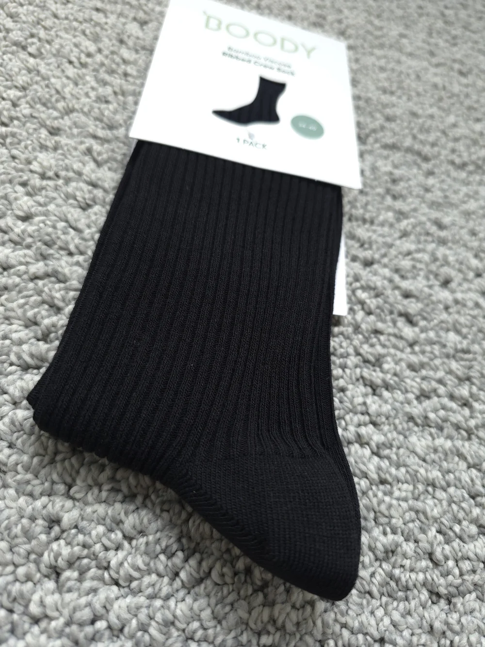 Boody Unisex Ribbed Bamboo Crew Socks - Black, 34-40